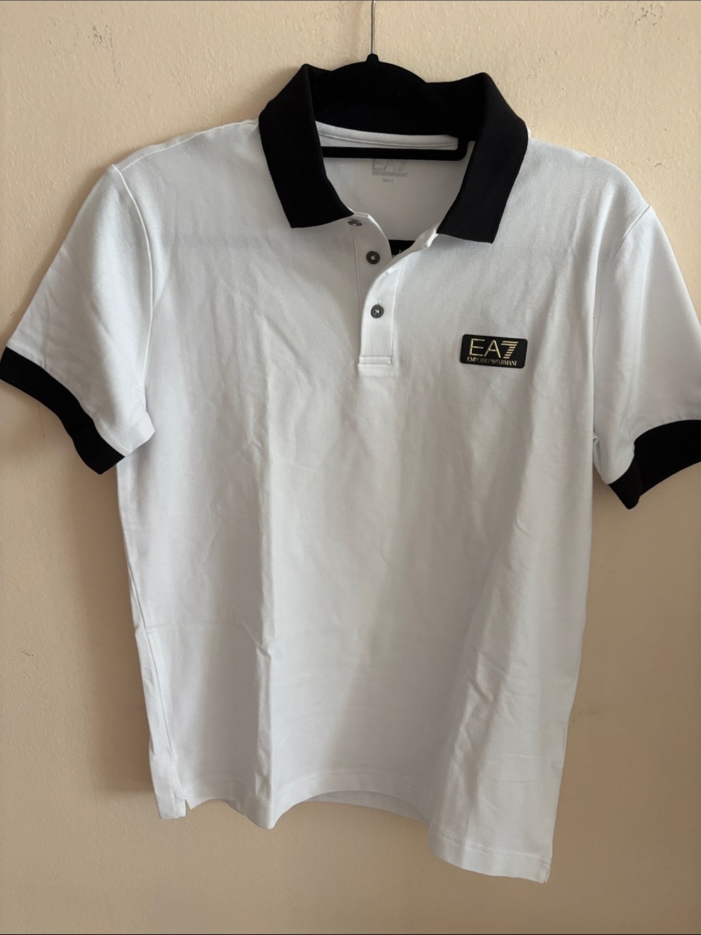 Emporio Armani White Polo with Black Collar and Sleeve Trim